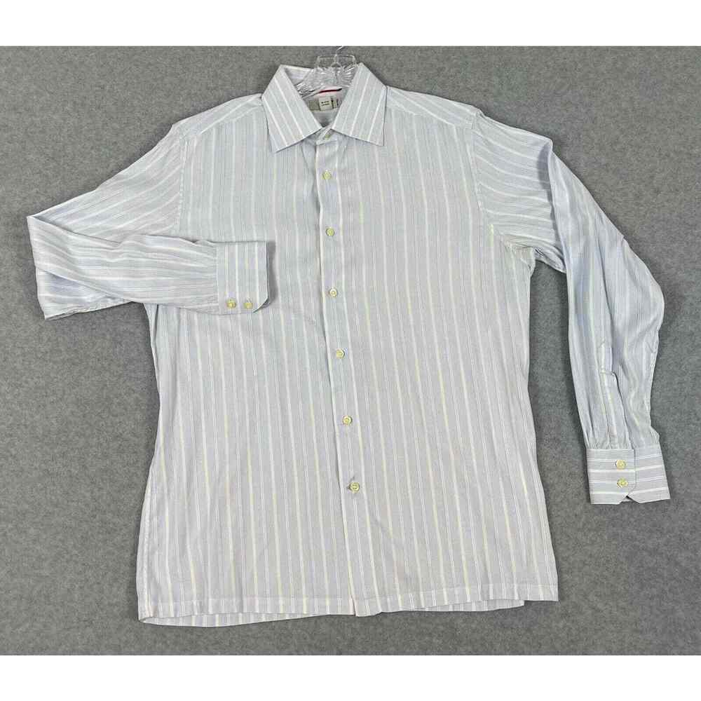 Men's Guess Long Sleeve Dress Shirt‎ Size L Blue Striped Button Up